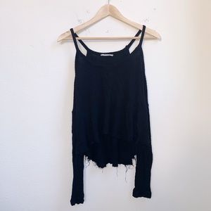 Honey Punch | Black Knit Raw Hem Top